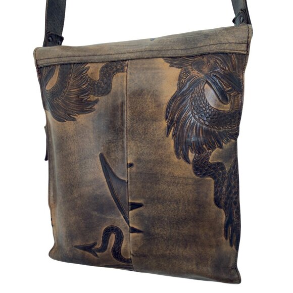 Mark Nason "Rock Never Dies" Rock Lives Dragon Leather Messenger Bag - Picture 9 of 16